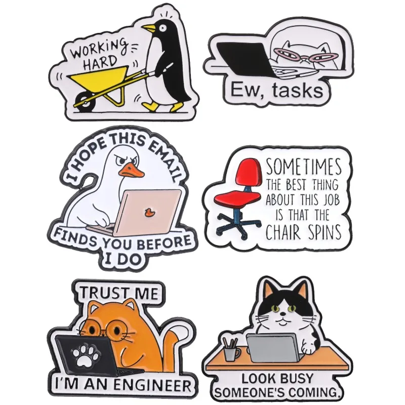 Work Humor Badge Funny Office Worker Cat Penguin Duck Enamel Pin Animal Lapel Brooch Sarcastic Accessories Coworker Gif