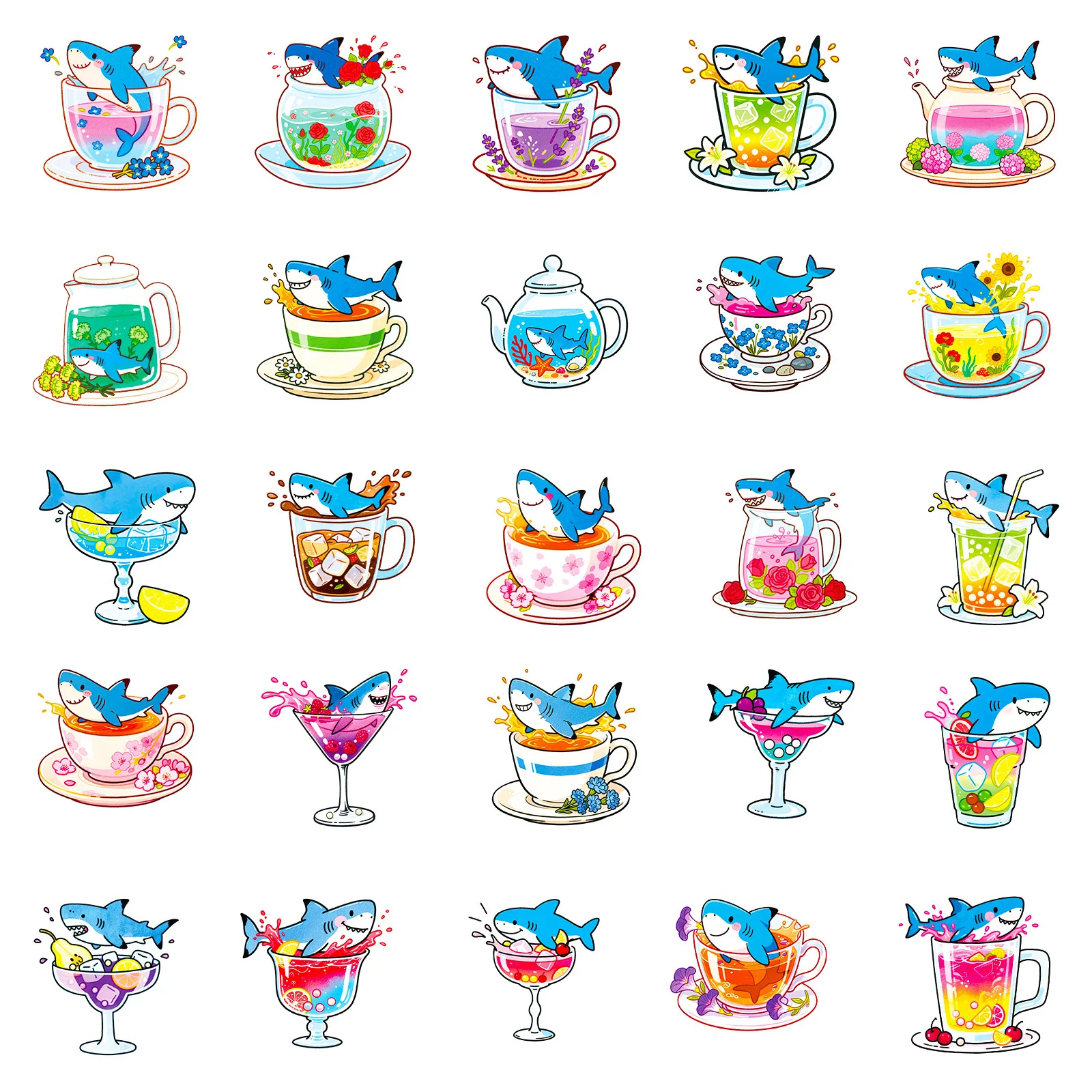 

56PCS Cute Shark Graffiti Stickers Ins Style Decorative Notebook Suitcase Stationery Waterproof Stickers Kids Toys Gifts