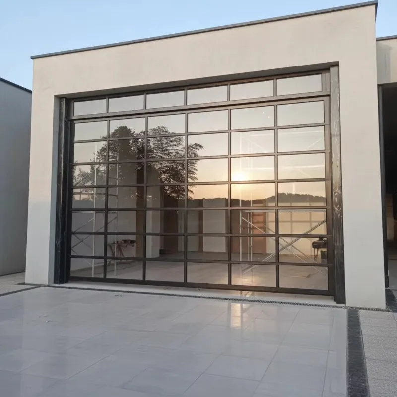 Customized Sectional Overhead Garage Door Aluminum Glass Frameless Full View Structure Fit For Villa Household Construction