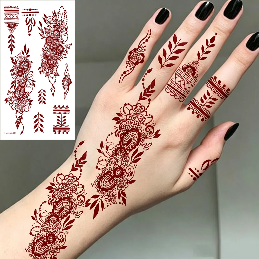 

2pcs Henna Tattoo Stickers Flower Henna Temporary Tattoos for Hand Waterproof Mehndi Fake Tattoo for Women Festival Body Decor