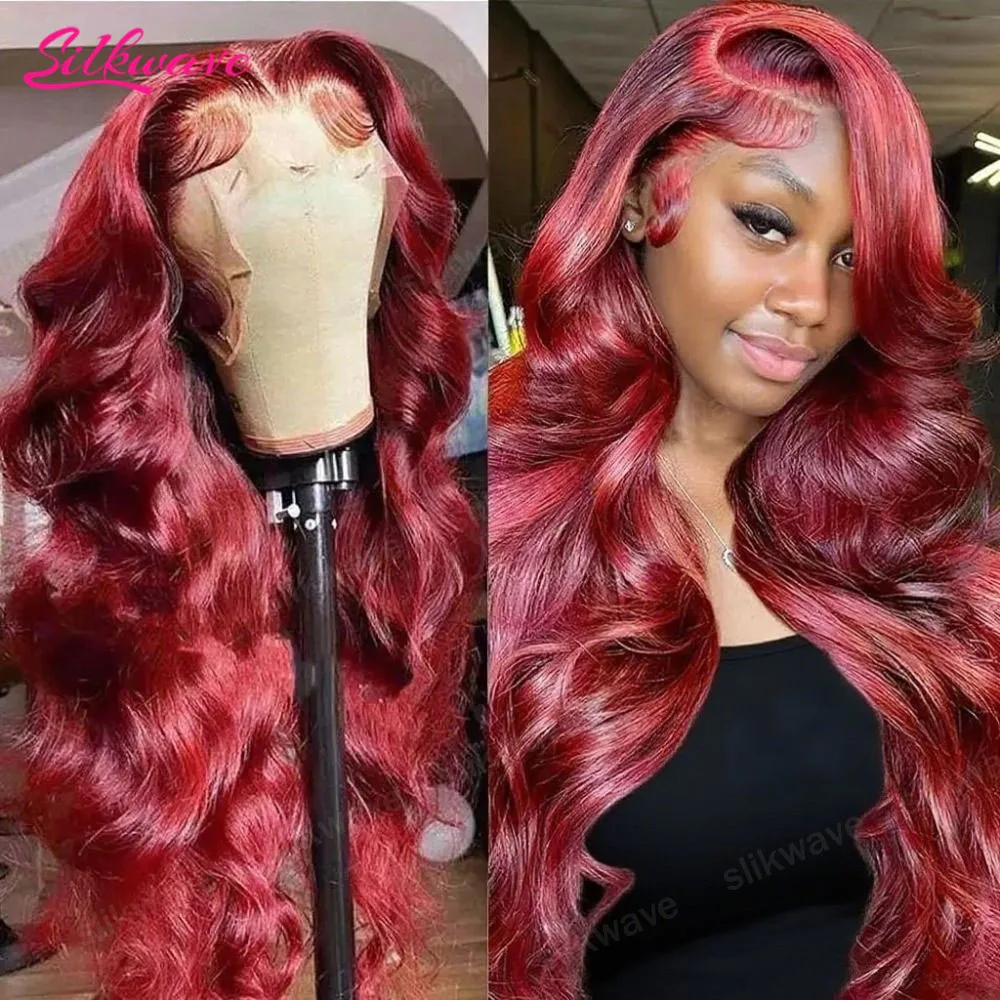 

Красный парик 99j Burgundy Lace Front из натуральных волос, волнистый, плотность 200, 13x6, для женщин
