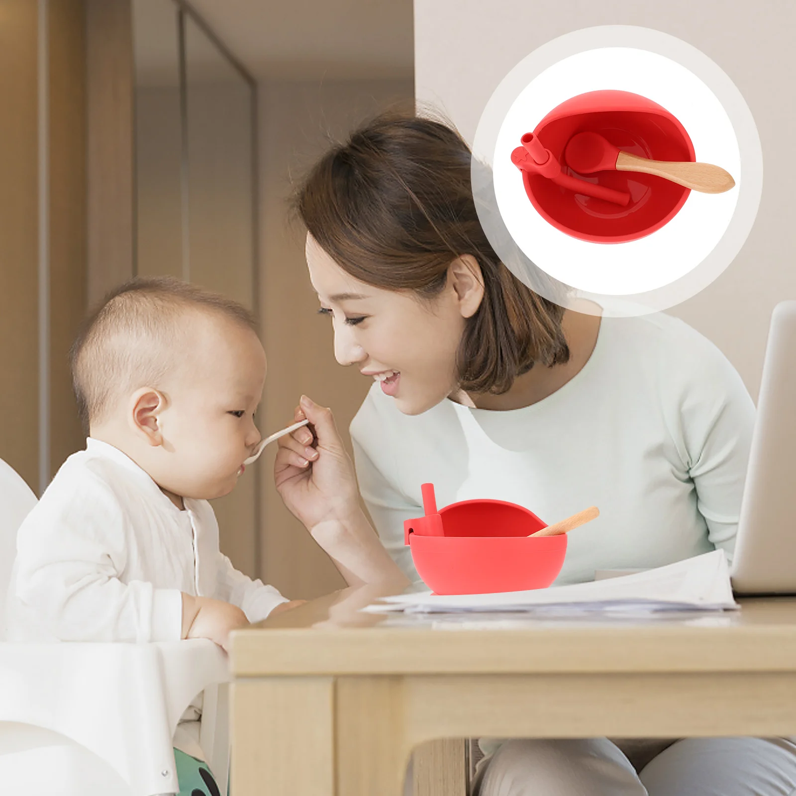 

Children's Food Supplement Tableware Baby Eating Bowl Suction Feeding Infant Spoon Silica Gel Complementary