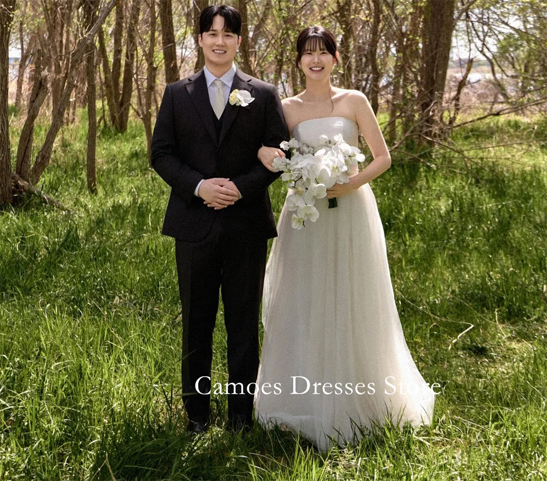 

SONDR Customized Strapless Tulle Wedding Dresses Lace-up Korea Sleeveless A-Line Simple Brides Gowns Women Bridal Dresses