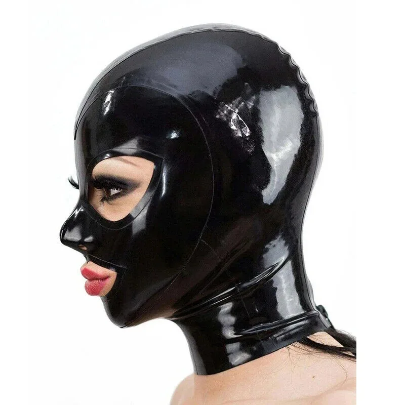 Maska z 100% naturalnego lateksu Fetysz Gumowe Kaptury Otwarty Usta Oczy Tylny Zamek Seksowne Nakrycie Głowy Ręcznie Robione Kostiumy Halloween Cosplay Damskie