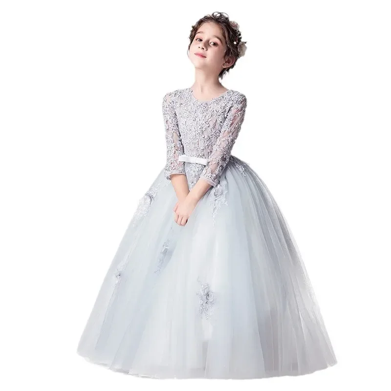 2024 New Spring children's Birthday Princess Flower Boy Fluffy Yarn Host Walk Show Piano Performance Dress