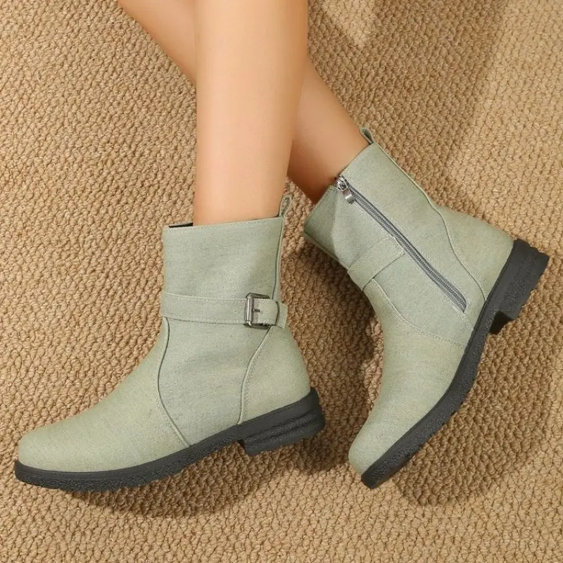 Women Western Ankle Boots Roman Pointed Casual Booties Spring Winter Woman Artificial Leather Short Boot Femal Retro Chaussures