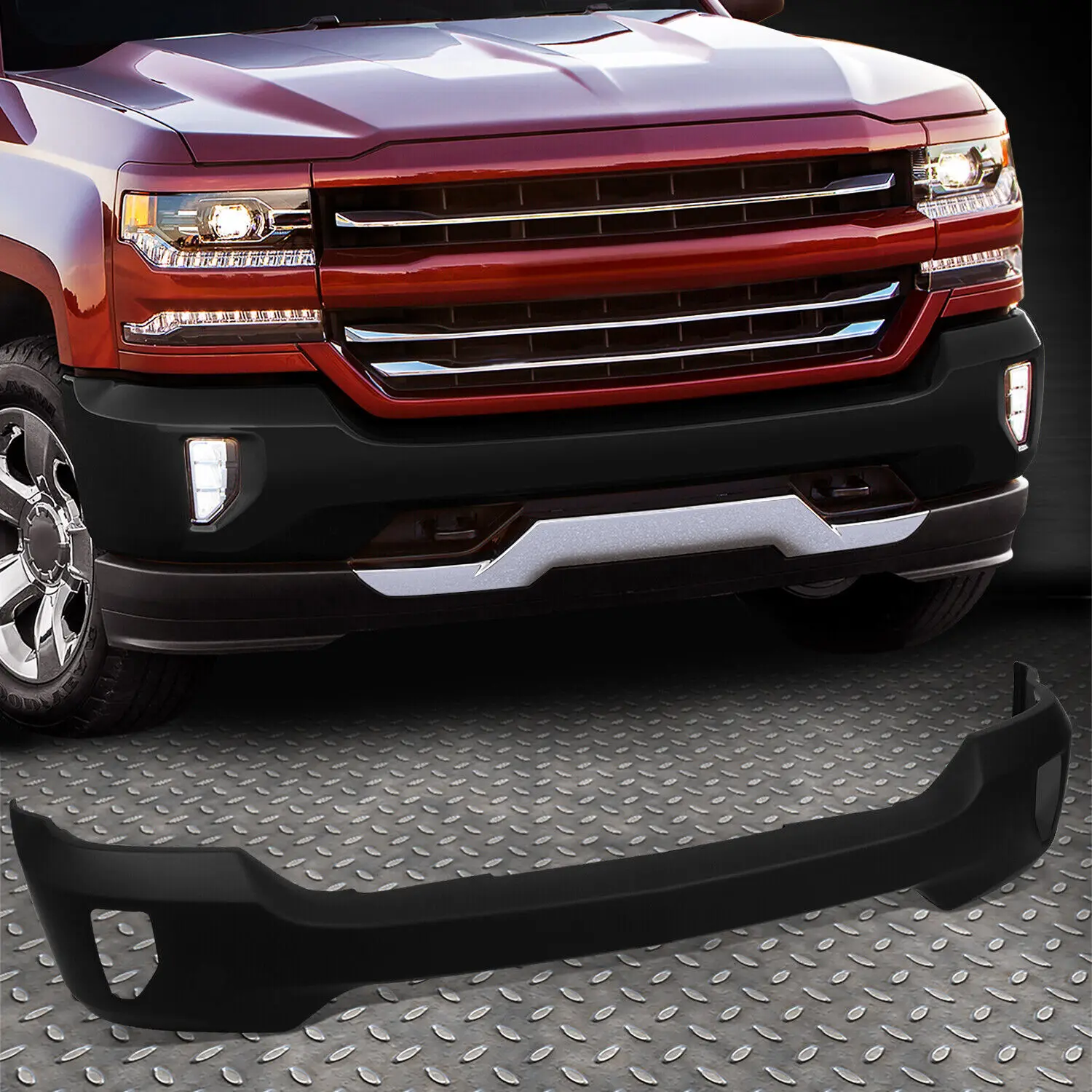 

US For 16-19 Chevy Silverado 1500/LD Black Front Bumper Face Bar w/ Fog Light Holes