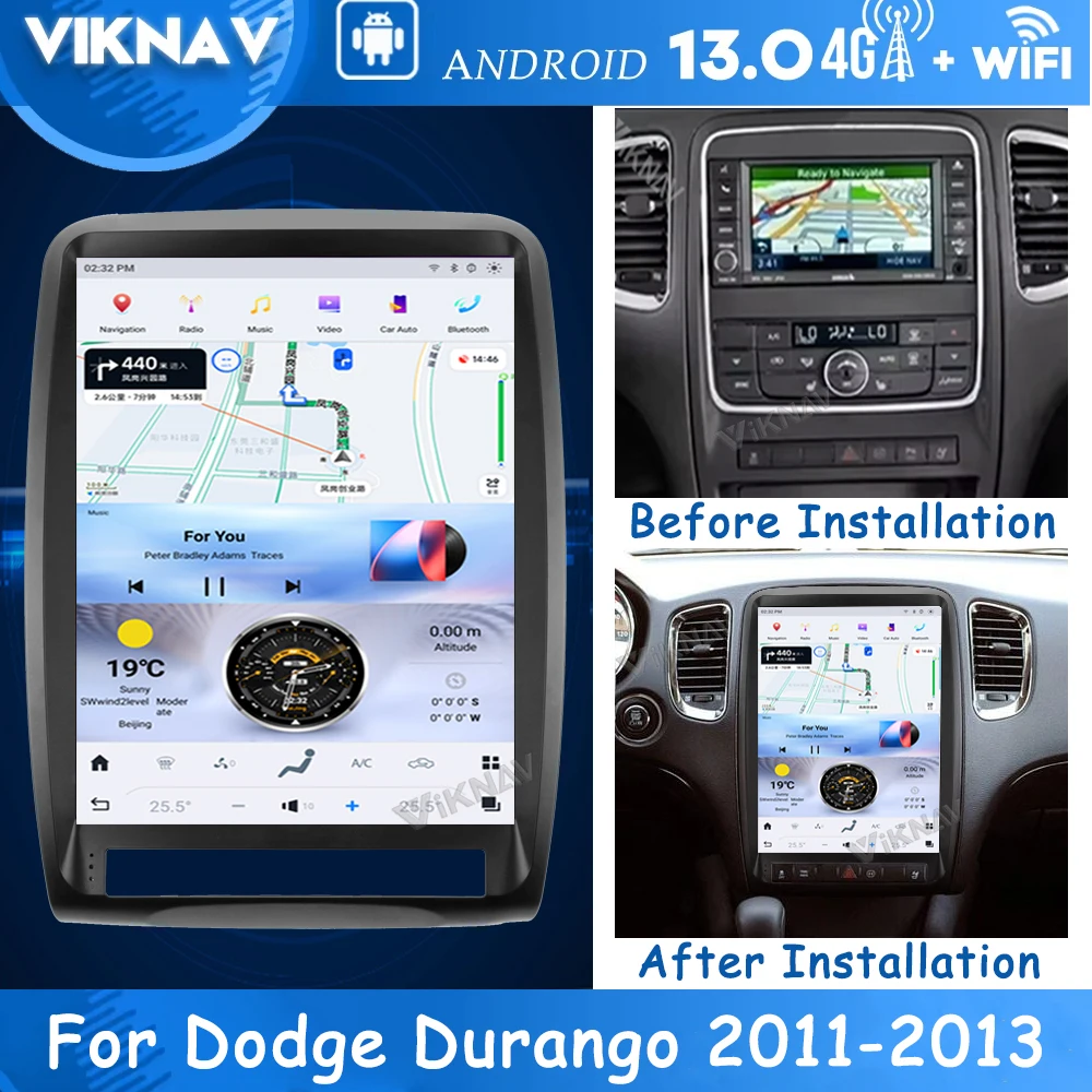 VIKNAV Android 13 For Dodge Durango 2011-2013 13.8 Inch Touch Screen Car Radio Tape Recorder Head Unit Multimedia Player