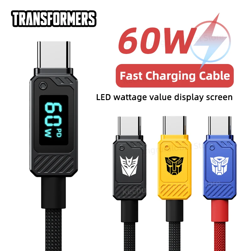 Transformer TF-A18 100W USB C To Type-C Cable Led Screen USB-C PD 60W Fast Charging Charger Cable Cord For iPhone 15 Nylon Wire