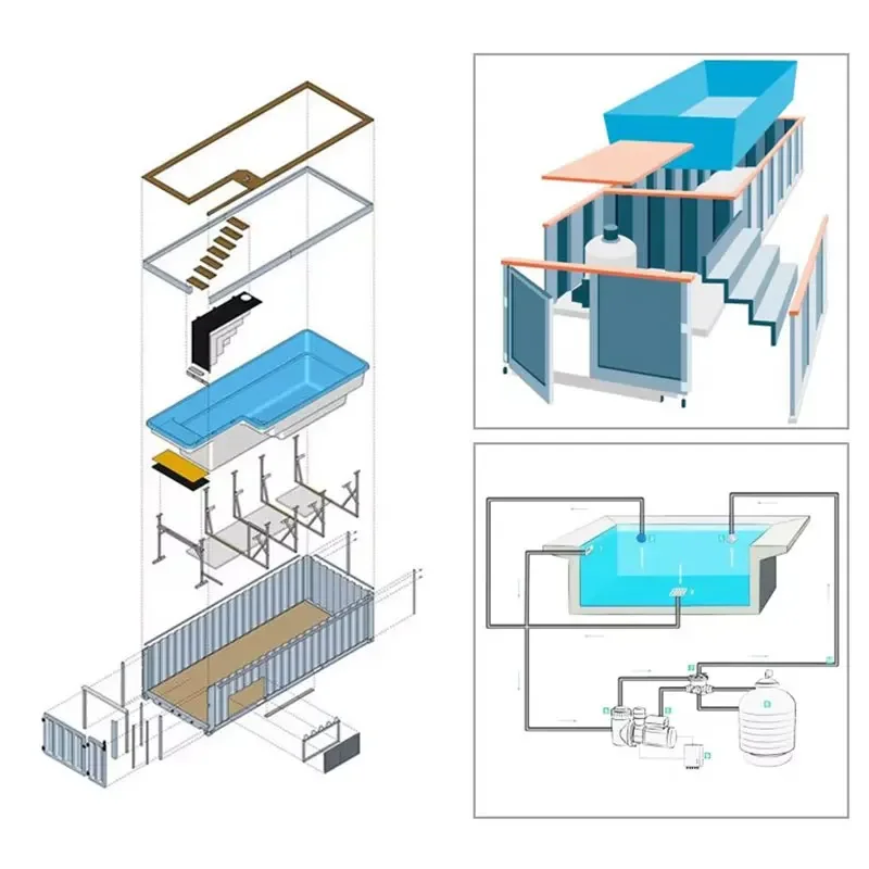 New 20Ft 40Ft Container Swimming Pool Glass Window Free Customized Design Outdoor Large Container Pool  for Sale