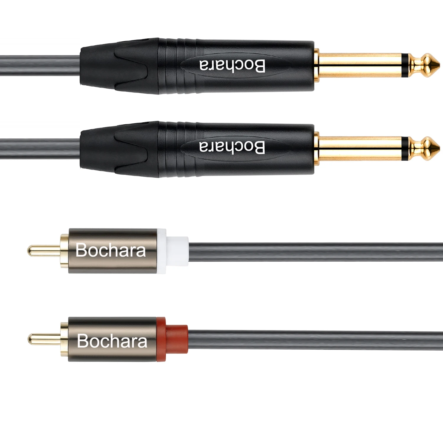Bochara 2RCA إلى Dual 1/4 ''6.35mm TS OFC كابل الصوت احباط + مضفر محمي 1.5m 3m لمكبر الصوت