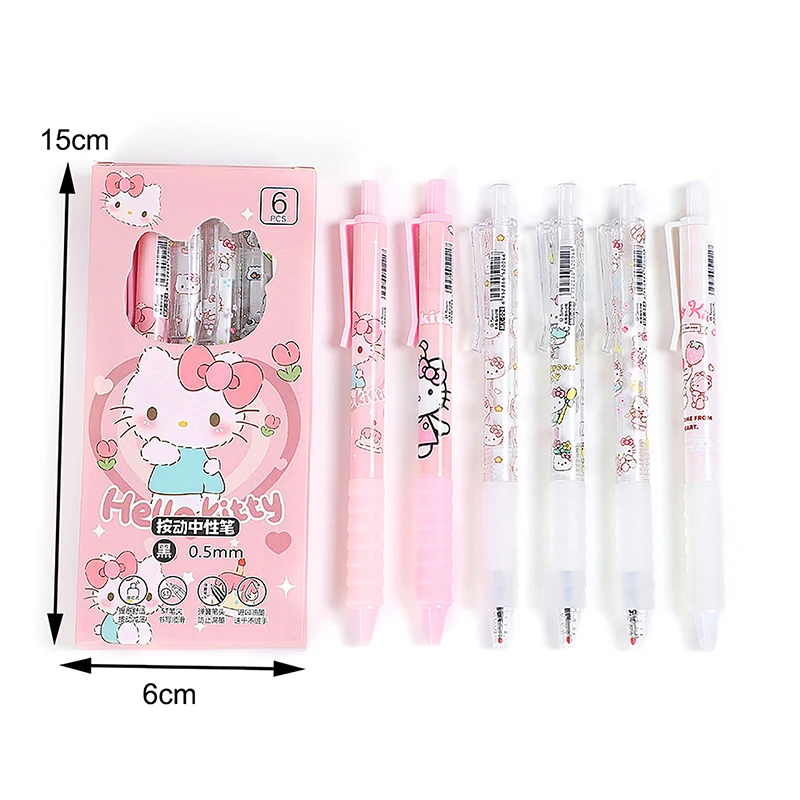 6Pcs Cartoon Sanrio Gel Pen Kawaii Hello Kitty Writing Smooth 0.5mm Black Exam Pen Creative Pressing Neutral Pen School Supplies image 5