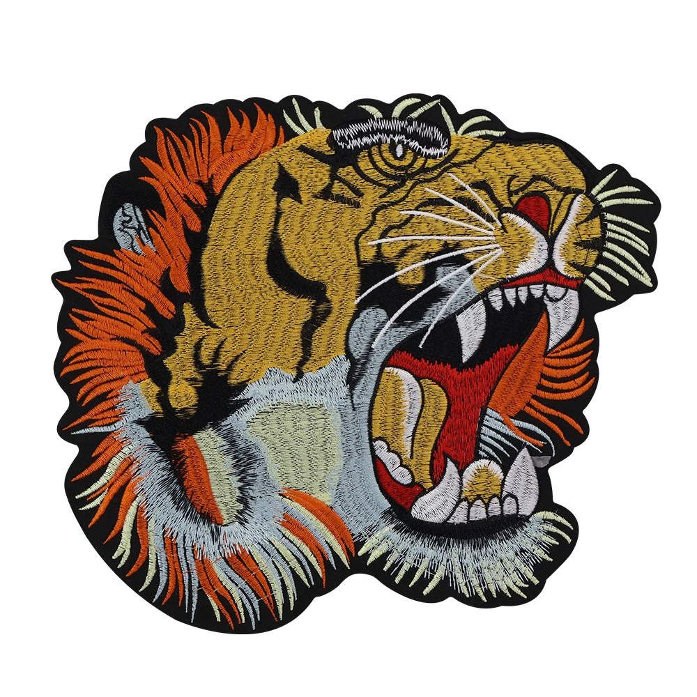 Roar Tiger Embroidery Wolf Patches Animal Head Badge Iron on Applique Clothes T-Shirt Sewing Accessories