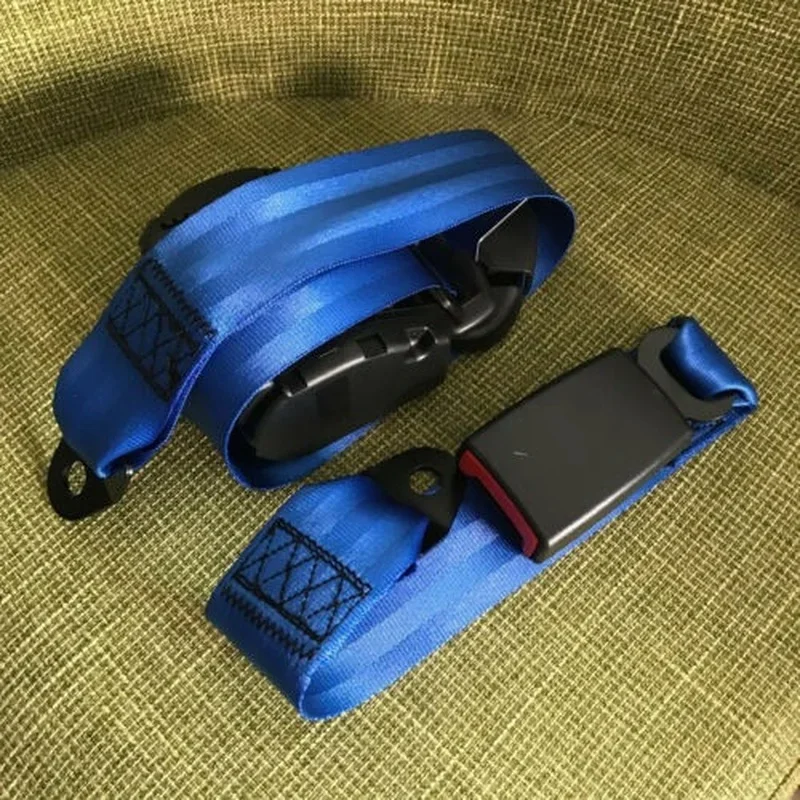 3 Point Vehicle Car Front Seat Belt Buckle Kit Automatic Retractable Straps Blue