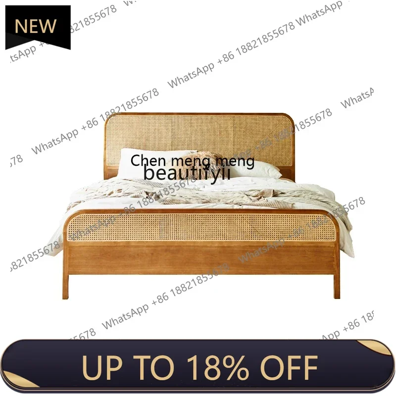 

P178 Nordic Solid Wood Bed Bedroom Marriage Bed 1.8 M Large Nordic Bedroom 1.5 M Cherry Rattan Double Bed