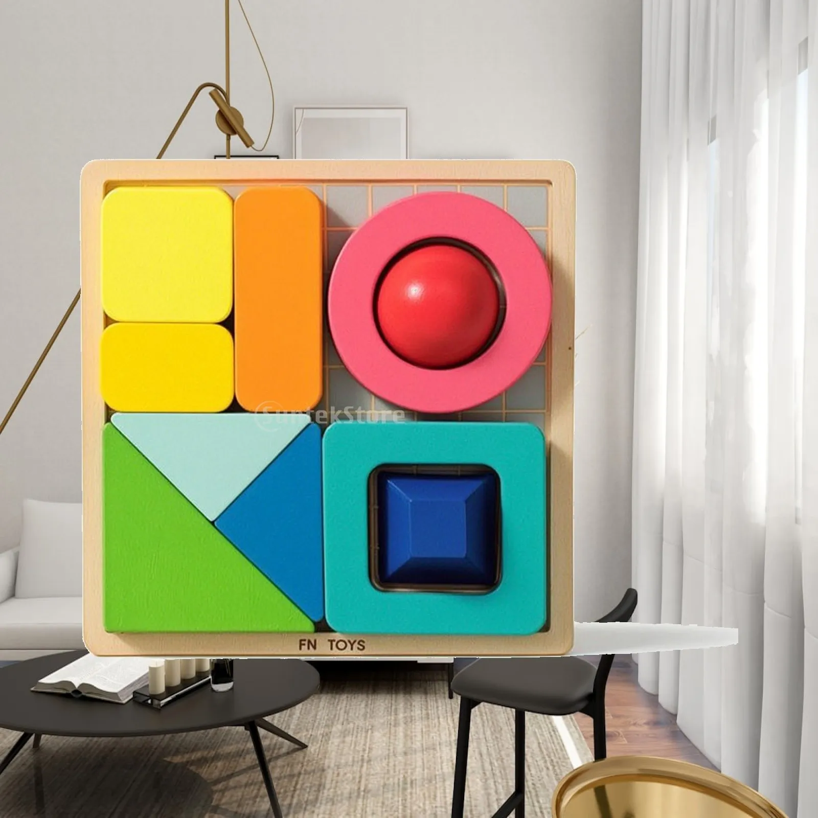 Geometric Puzzle with Prompt Cards Cognitive Educational Puzzle Board Fine Motor
