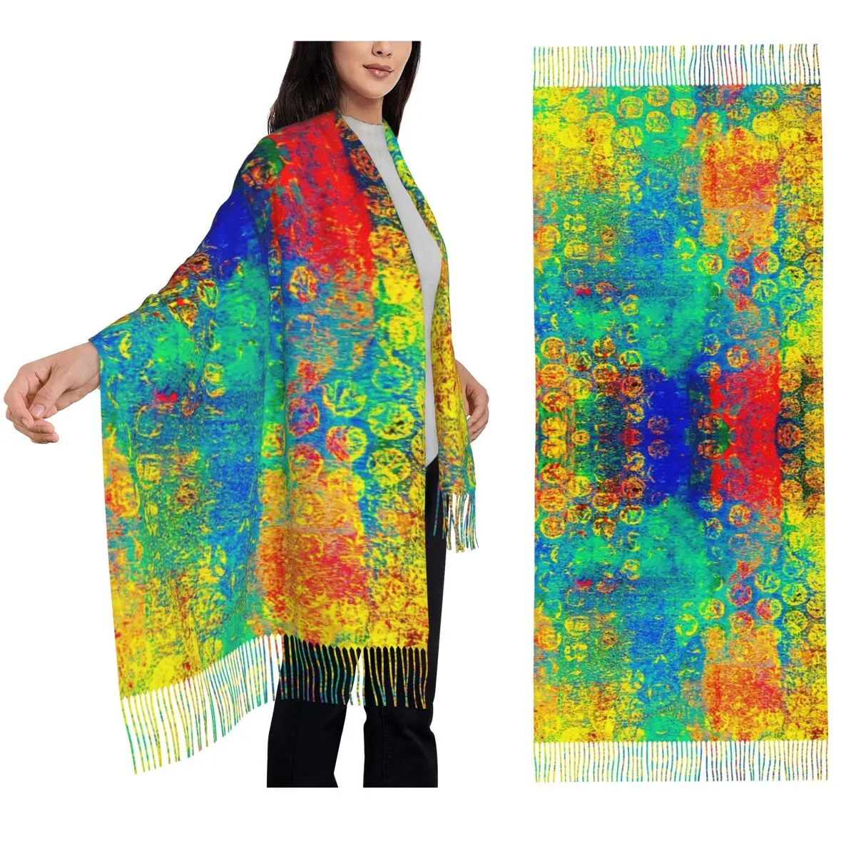 

Цветной шарф с кисточками для женщин, мягкие теплые шали и накидки, большая осенне-зимняя шаль