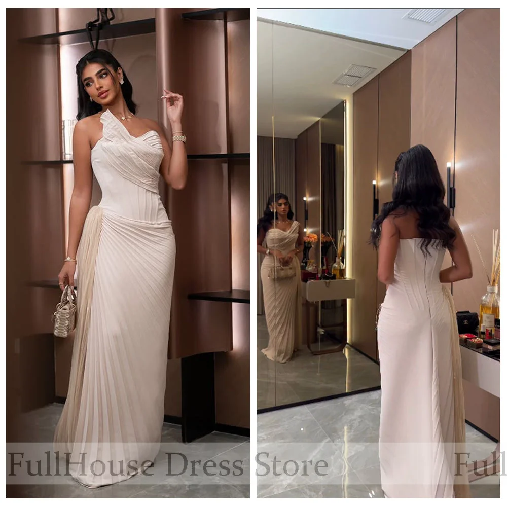 Robe fourreau plissée à plusieurs niveaux, asymétrique épaule dénudée, sur mesure, Sexy, arabe saoudien, dos nu, longueur au sol, robe de soirée avec cour