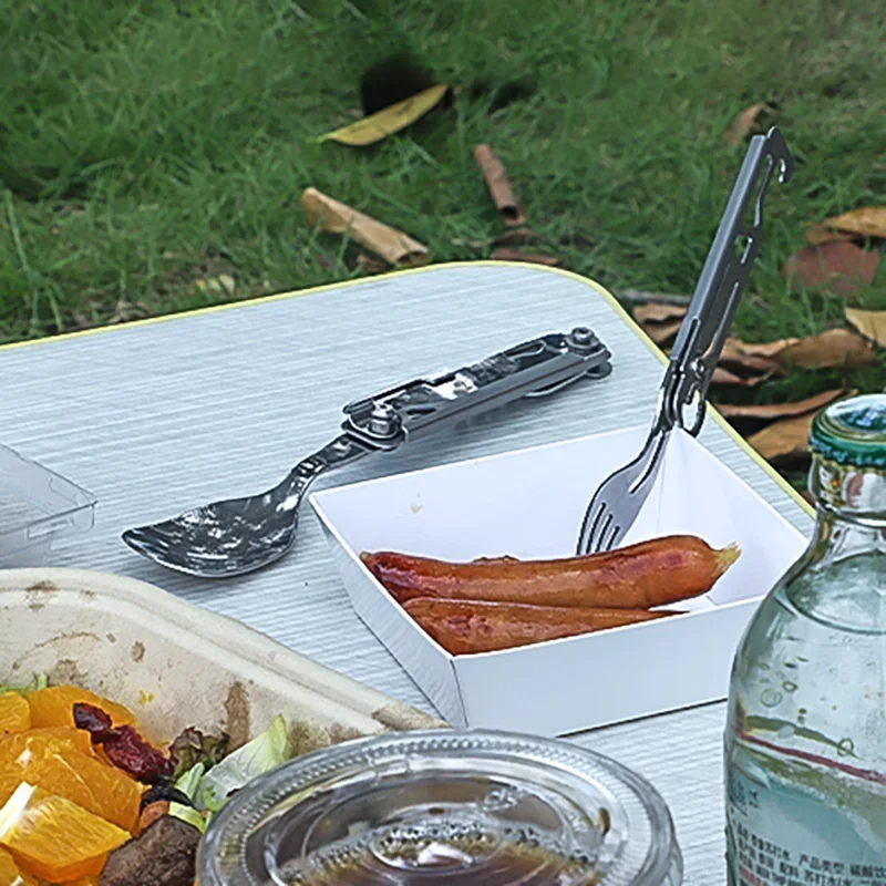Outdoor Tableware Multi-function Portable Knife Fork Spoon Bottle Opener Foldable Cutlery Camping Equipment image 2