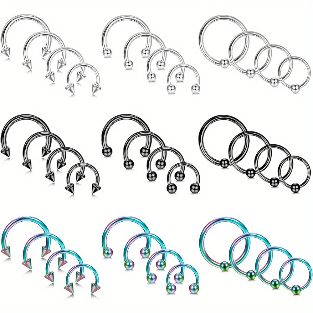 

Drperfect 36pcs Stainless Steel Horseshoe Rings for Women Men Hoop Nose Rings Septum Eyebrow Lip Ring Tragus Piercing Jewelry