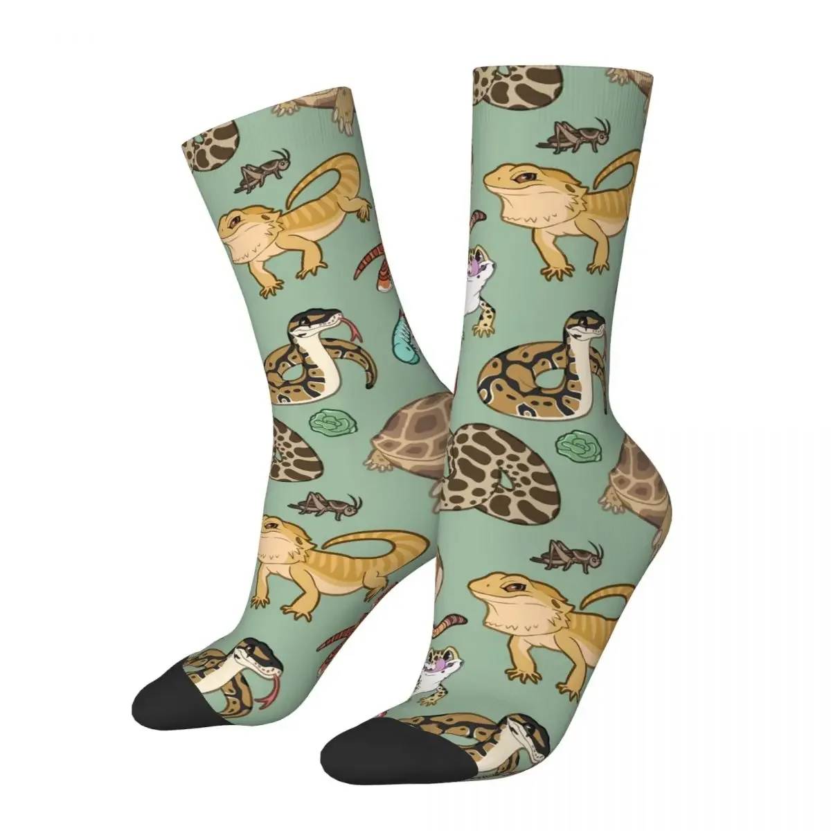 Chaussettes vertes à motif d'animaux de reptile pour hommes et femmes, bas Harajuku super doux, chaussettes longues toutes saisons, accessoires cadeaux