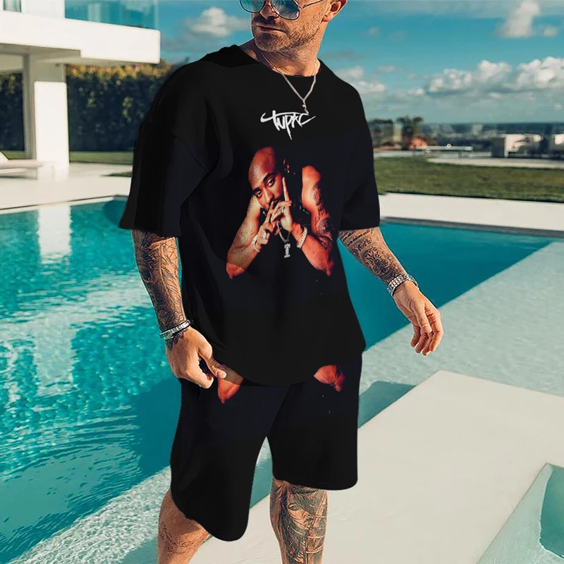 2Pac Singer 3D Print Summer Men\'s Set Hip Hop Men T-Shirt Shorts Suit Women Tracksuit Oversized Male 2 Piece Outfit Man Clothing