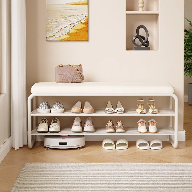shoe-changing bench for Ultra-narrow parents and children, only 25cm wide, in a creamy color, suitable for home use at the
