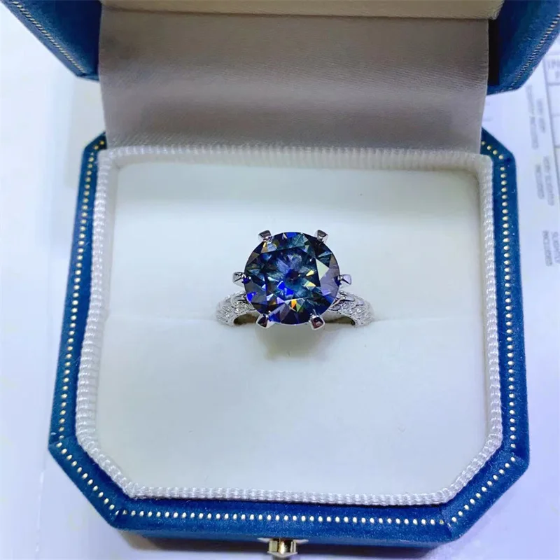 Classic Women's Blue Diamond Ring 5 Carat Moissanite Six-Claw Set PT950 Platinum Timeless Fine Jewelry Brilliant Sparkle