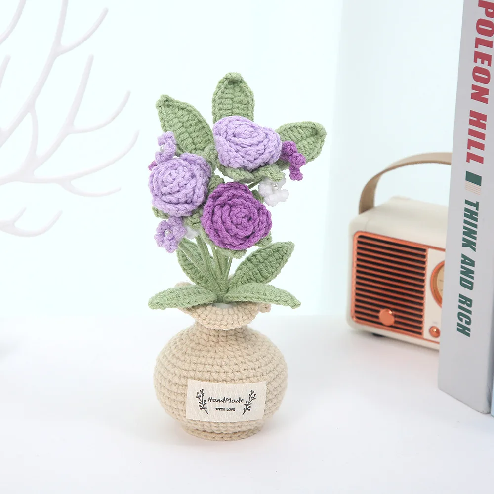 Niedlicher Häkel-Blumentopf Kreative Strick-Pflanzentöpfe Handgefertigte Gewebte Blumen Schreibtisch-Bücherregal-Deko Lustiges Geschenk – Detail 6