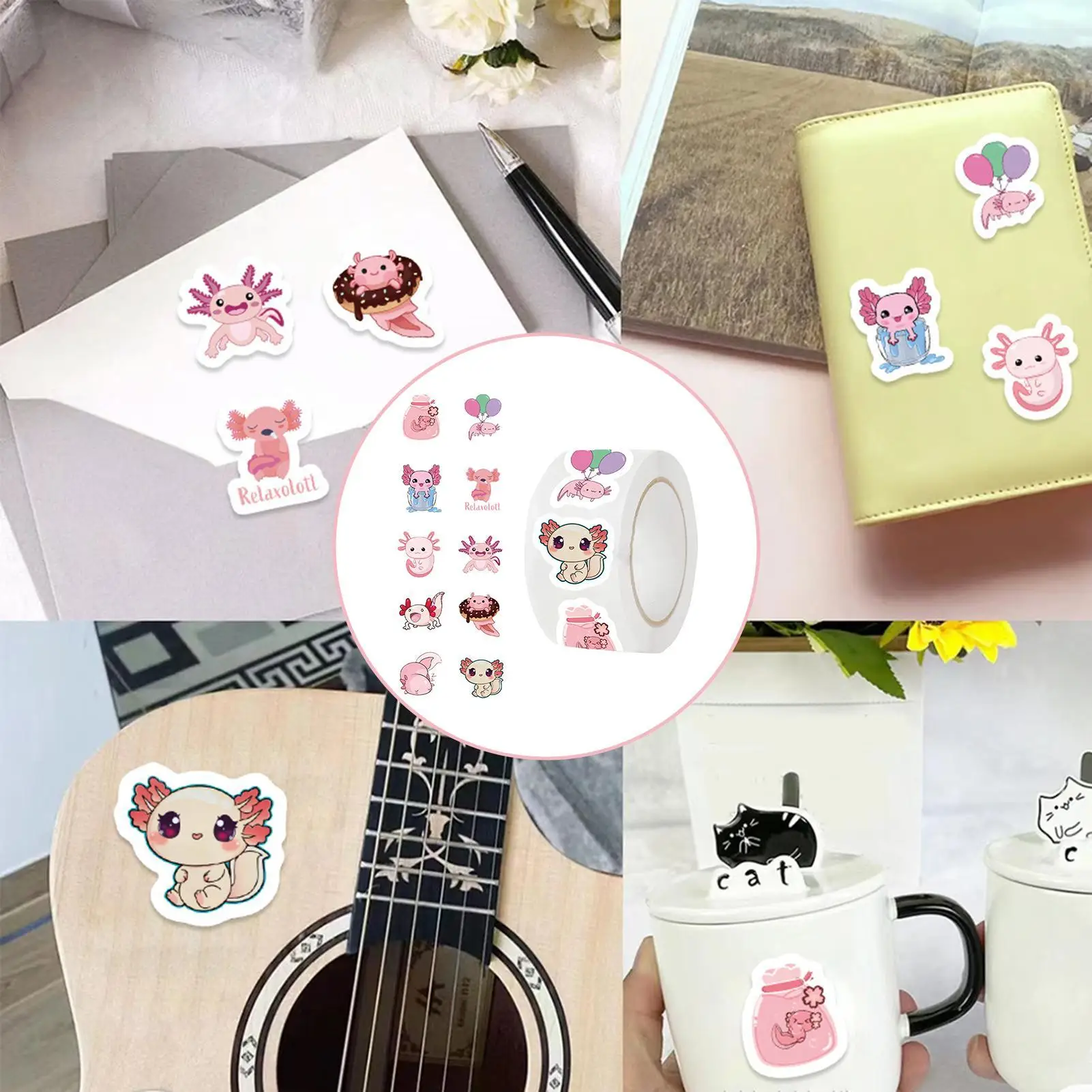 ملصقات Axolotl اللطيفة 500 قطعة/لفة الشارات الديكور مقاوم للماء المجلات الديكور للفصول الدراسية مدرسة حفلة محمول سجل القصاصات #4