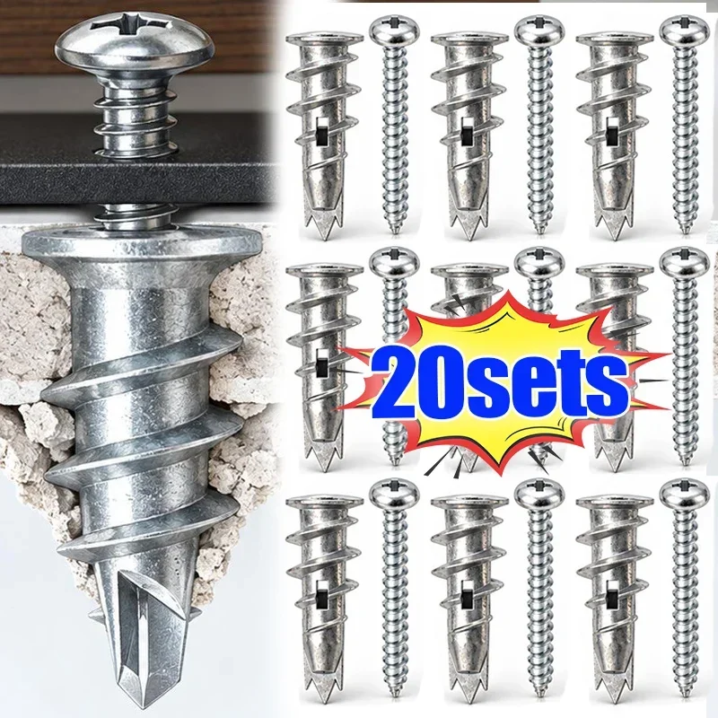 5/20set Zinc Alloy Drywall Anchor Multi-purpose Self-drilling Fixed Screw Wall Expansion Bolt Plug Home Repair Hardware Fastener