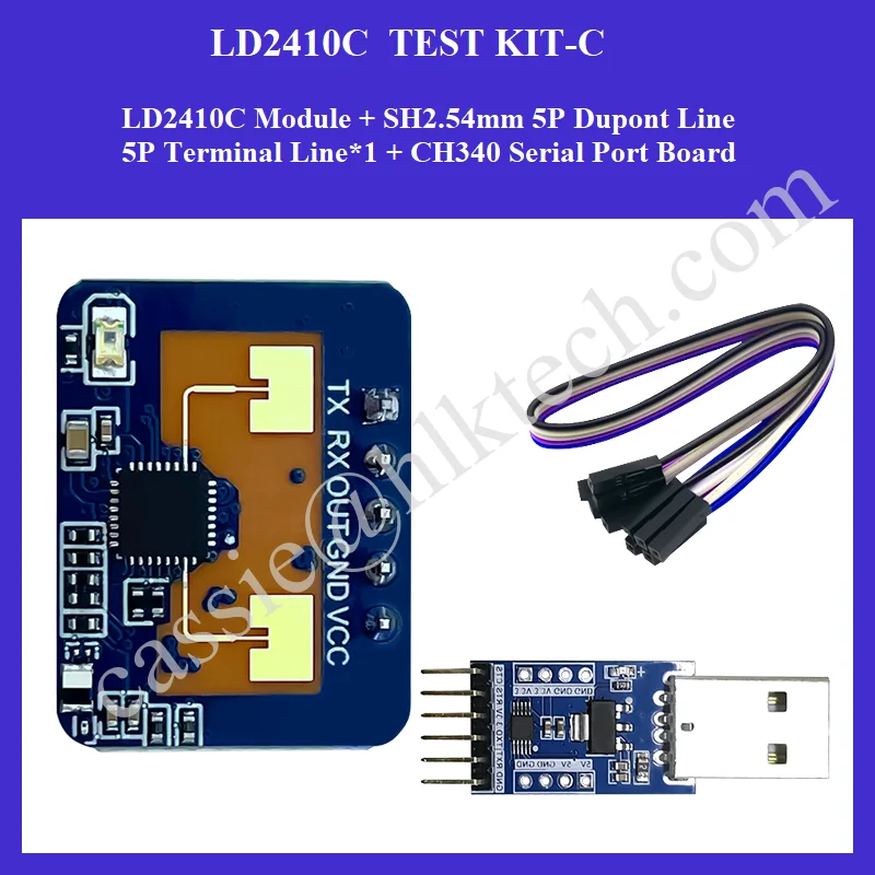 Kit de prueba de HLK-LD2410C Hi-Link de Shenzhen, detección de distancia de inducción del cuerpo humano, módulo de Sensor de Radar, banda ISM de 24GHZ, FMCW