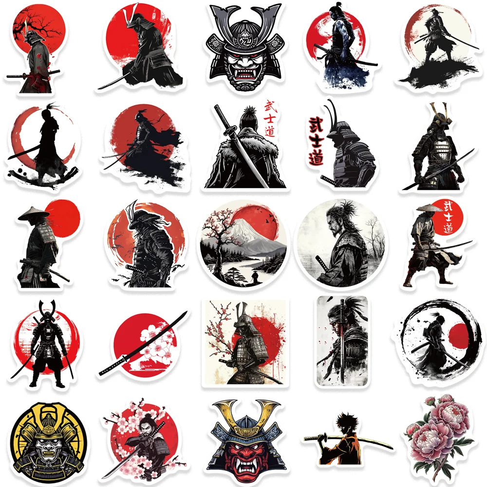 50pcs  Japanese Samurai Bushido Evil Ghost Stickers Waterproof DIY Ipad Laptop Scrapbook Notebook Diary Kids Toy Decoration