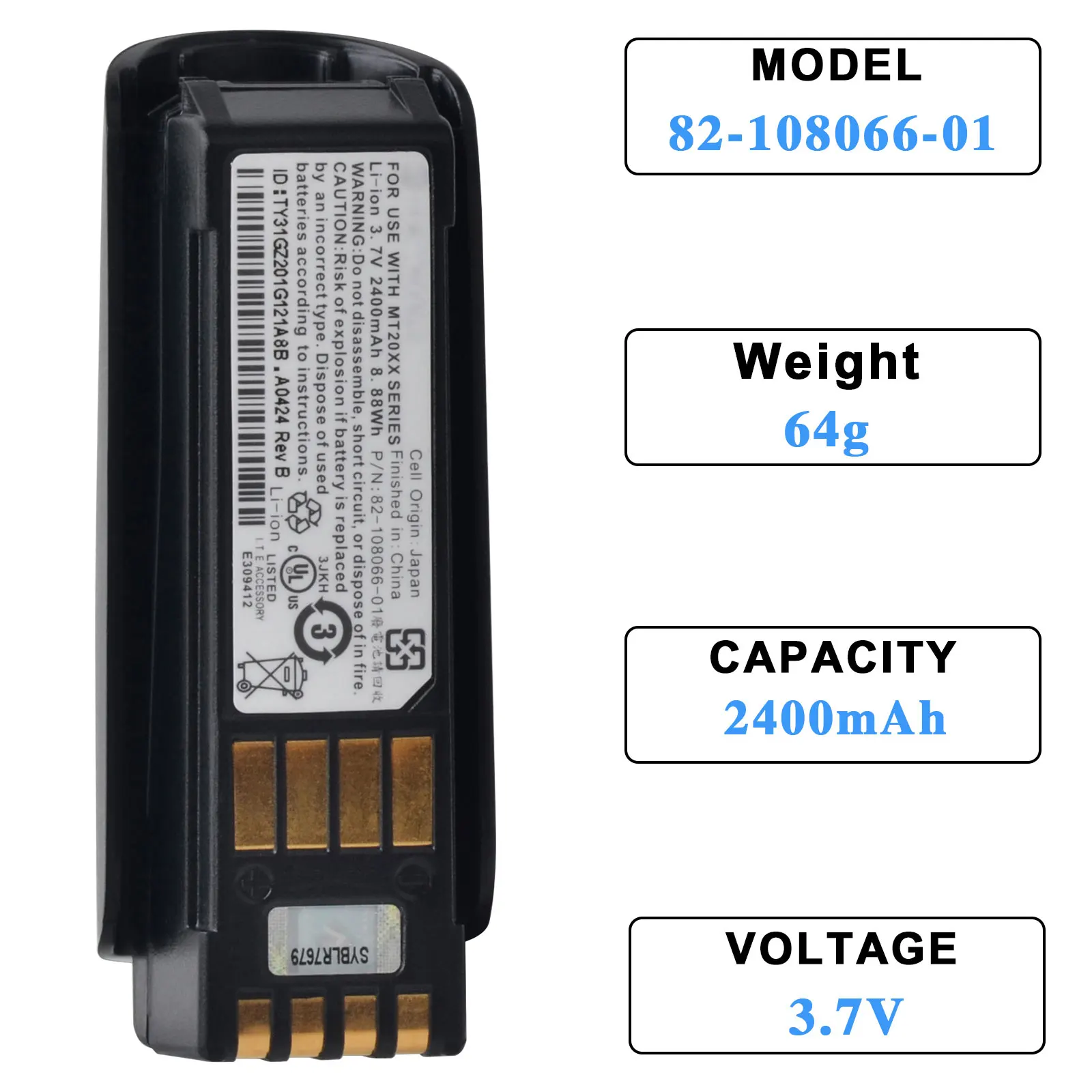 82-108066-01 2400mAh 3.7V Replacement Li-ion Battery For Zebra MT2070 MT2090 MT2000 Series RFD5000 KT-BTYMT-01R Barcode Scanner