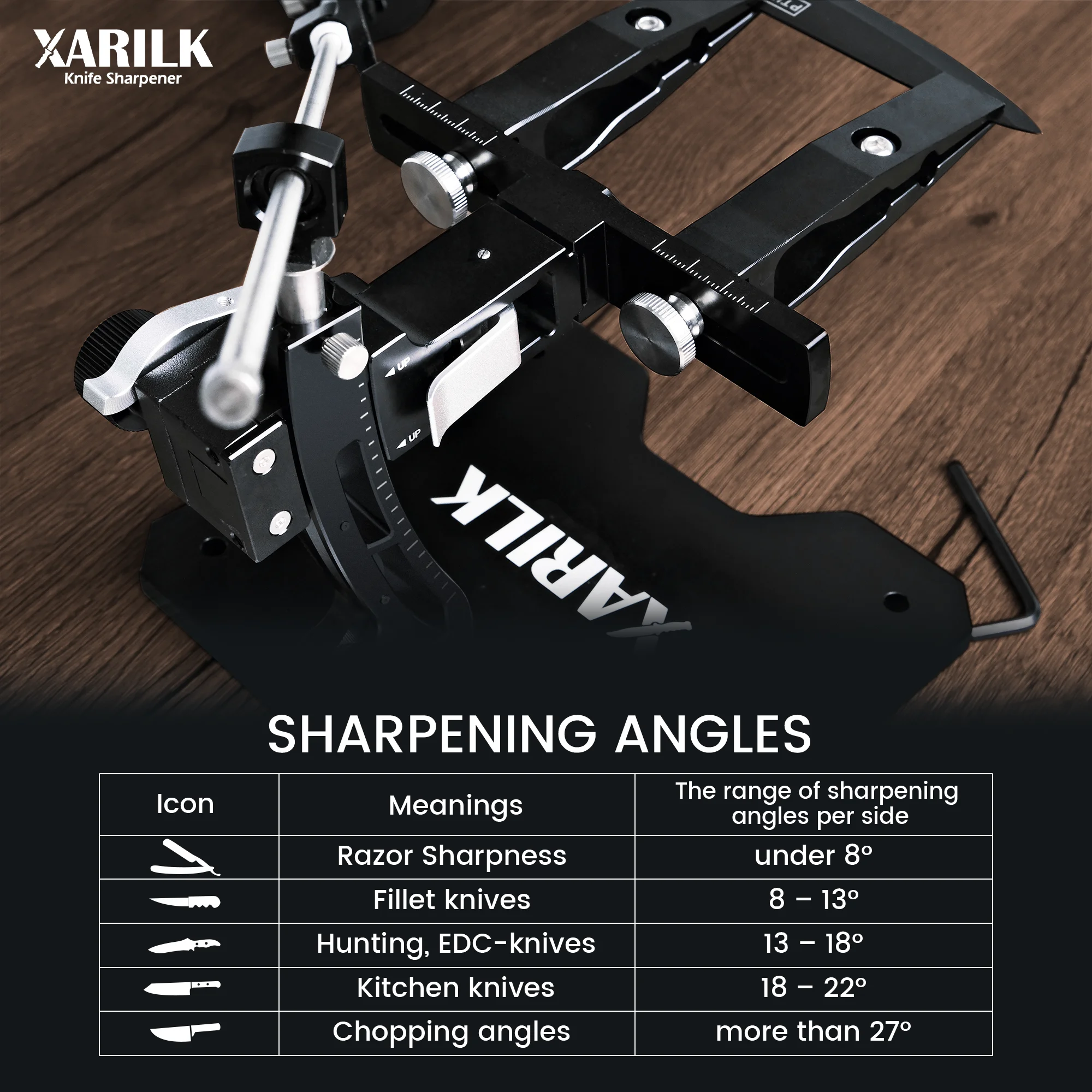 XARILK  Professional Aluminium Knife Sharpener, GEN3 Guided Knife Sharpening System, Knife Sharpening Kit with 3 Diamond Plates