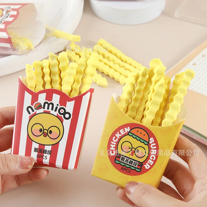 Kawai Office School Supplies French Fries Eraser Creative Simulation Gourmet Pencil Wipe Clean Less Crumbs Student Stationery