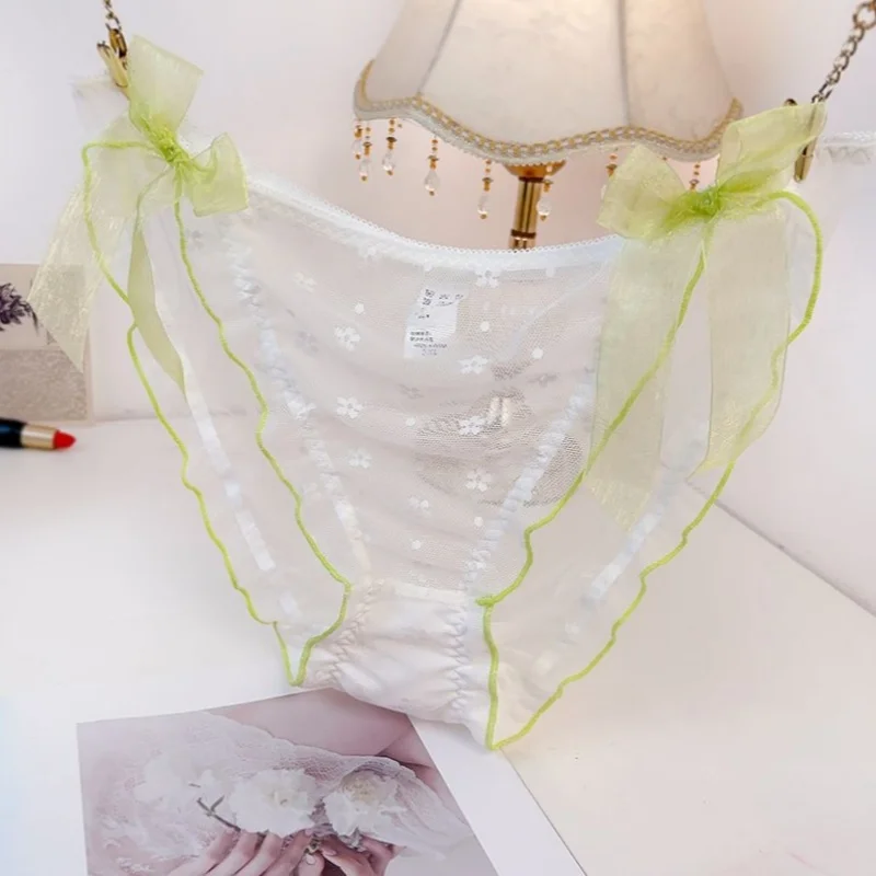 Couple's Sexy Cute Comfortable See Through Mesh Underwear Lace Ruffled Sweety Lolita Princess Style Stretch Mid Waist Briefs