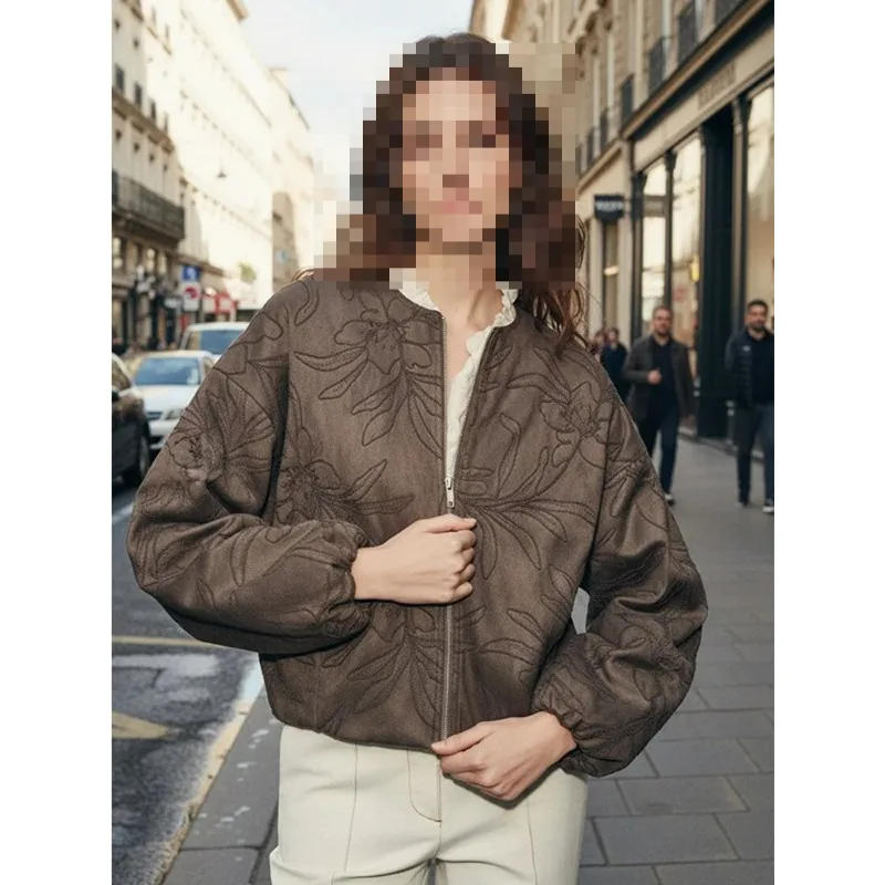 

Куртка-бомбер с вышивкой в европейском и американском стиле, новая модная темпераментная замшевая текстура