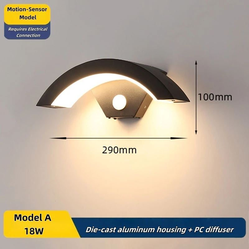 

Outdoor Waterproof Infrared Motion Sensor Wall Lamp Garden Minimalist Creative Outdoor Balcony Entrance Moon-Shaped Wall Light