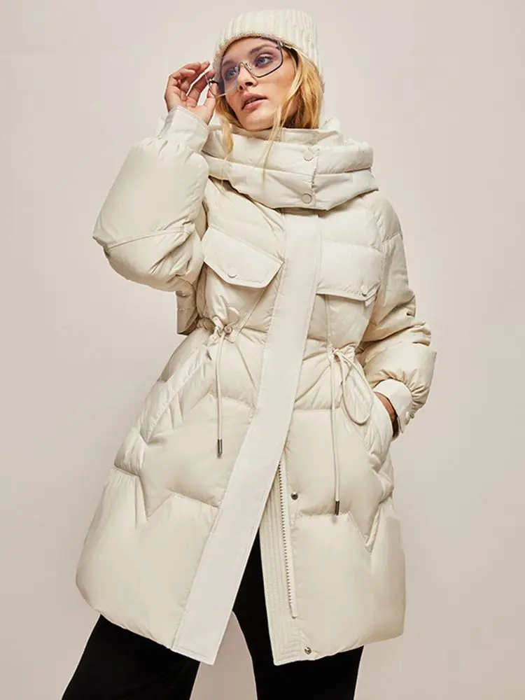 Winter Hooded Down Coats Long Duck Down Coats Thicker Warm Was Thin Fluffy Down Coat Female Fashion Down Parkas wy1113