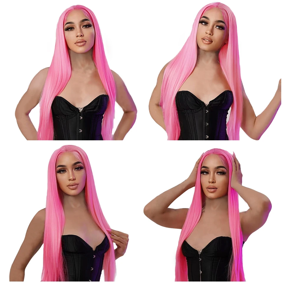 Super Long Straight Lace Front Synthetic Wig Preplucked Black Wigs for Afro Woman 40 inch Lace Front Heat Resistant Wig