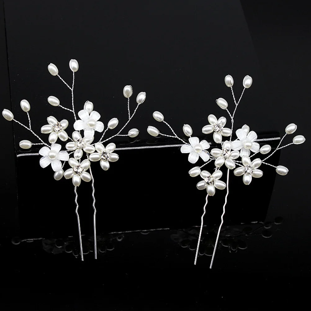 

Pearl Flower Bridal Headdress Wedding Accessory Alloy Wedding Hairpins Material U Shape Fork Pins Hairstyle Tool