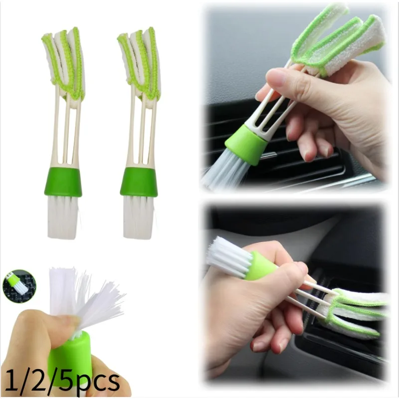 1-5pcs Car Air Conditioning Outlet Cleaning Brush 2In1 Double Car Interior Grille Brush Blinds Keyboard Universal Cleaning Tools