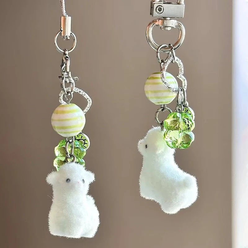 Cute Flocking Alpaca Mobile Phone Straps Cartoon Animal Earphone Case Lanyard Keychain Bag Decor Flocked Gifts For Girl