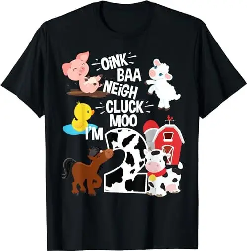 Oink Baa Neigh Cluck Moo I'M 2 Yrs Old Farm Theme Birthday T Shirt Sweat 48652