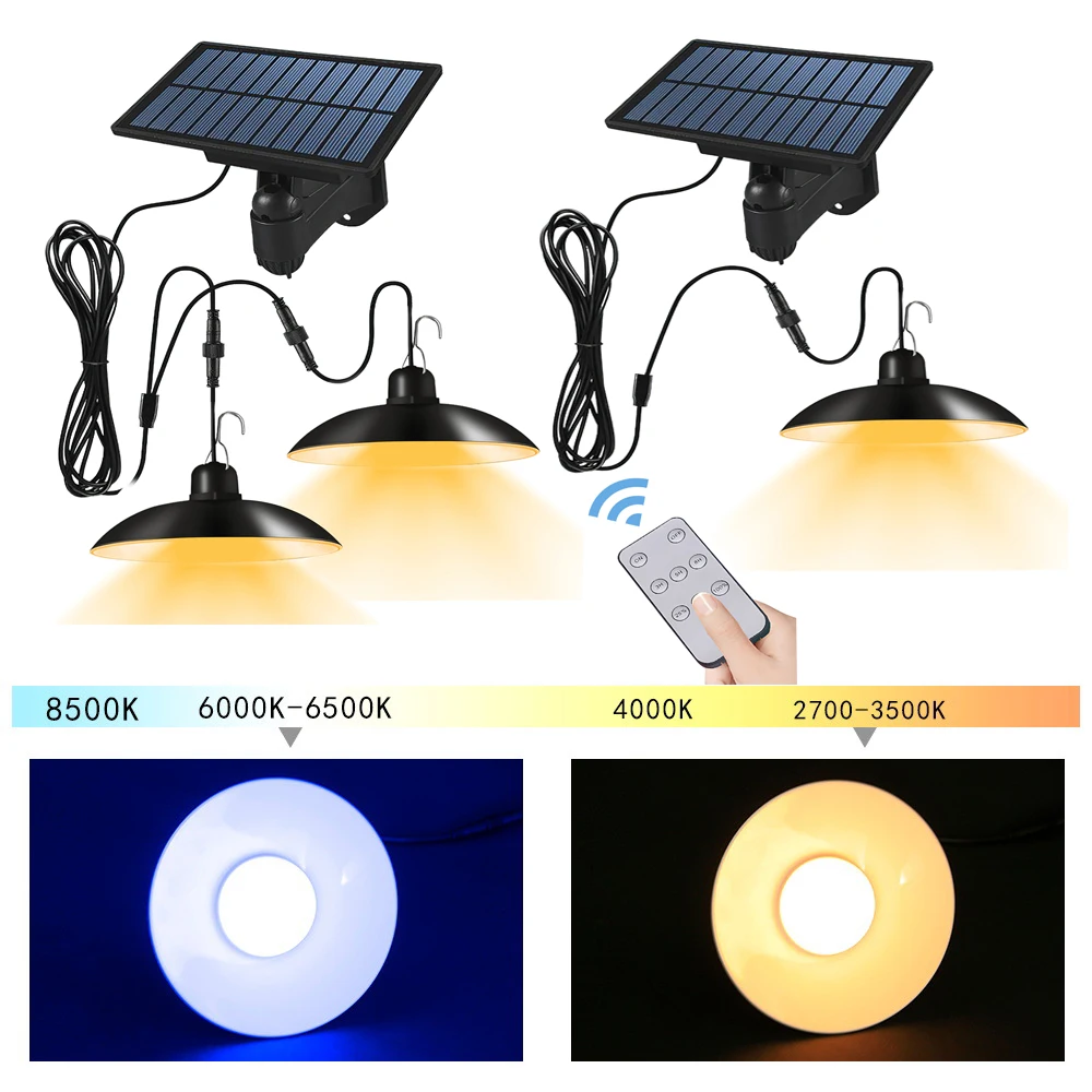 

Solar Pendant Light Outdoor Waterproof LED Lamp Double-head Chandelier Decorations with Remote Control for Garden Patio Camp