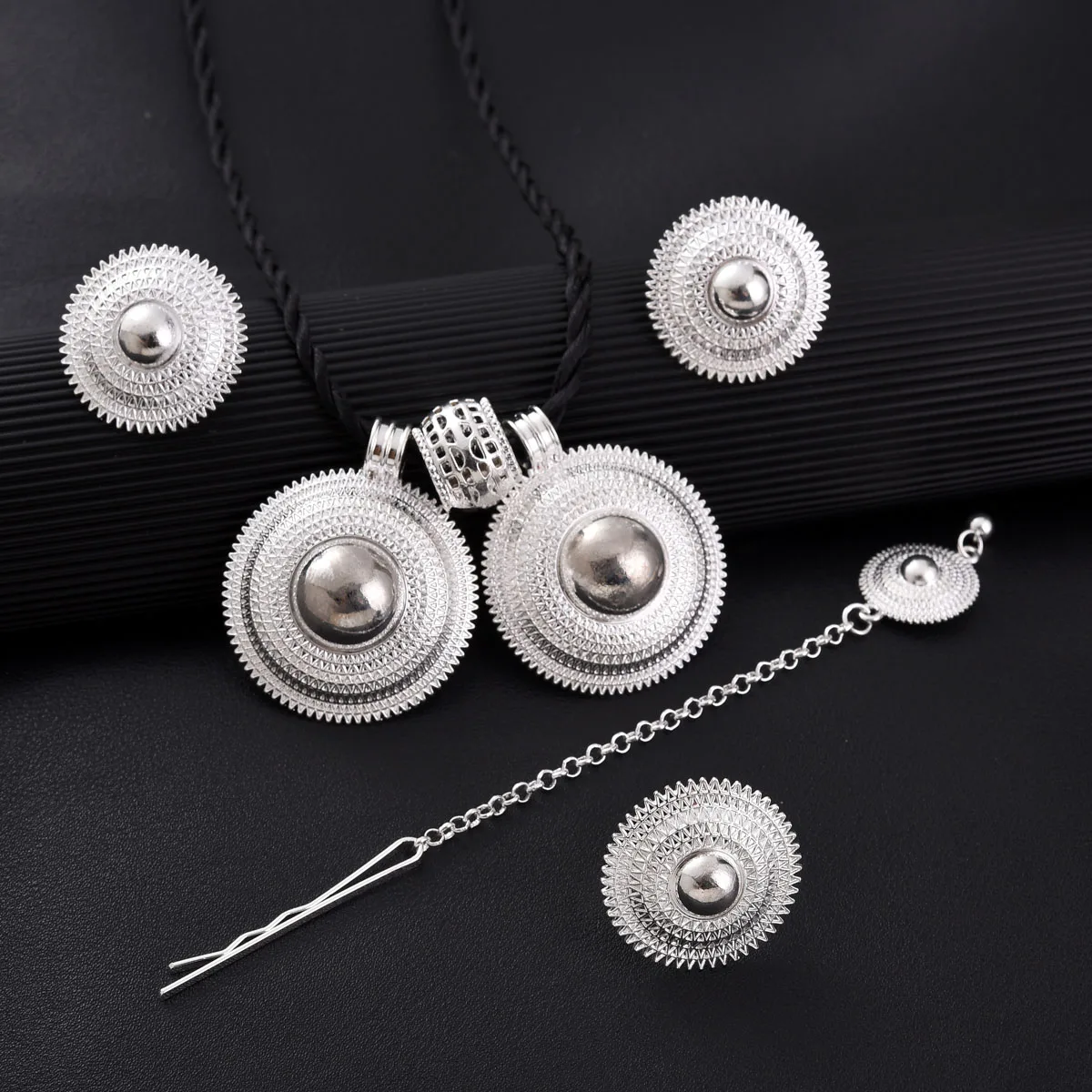 Silver Color Ethiopian Jewelry Set Double Pendant 3-Piece Or 4-Piece Sets African Eritrean Wedding Engagement Gifts #202