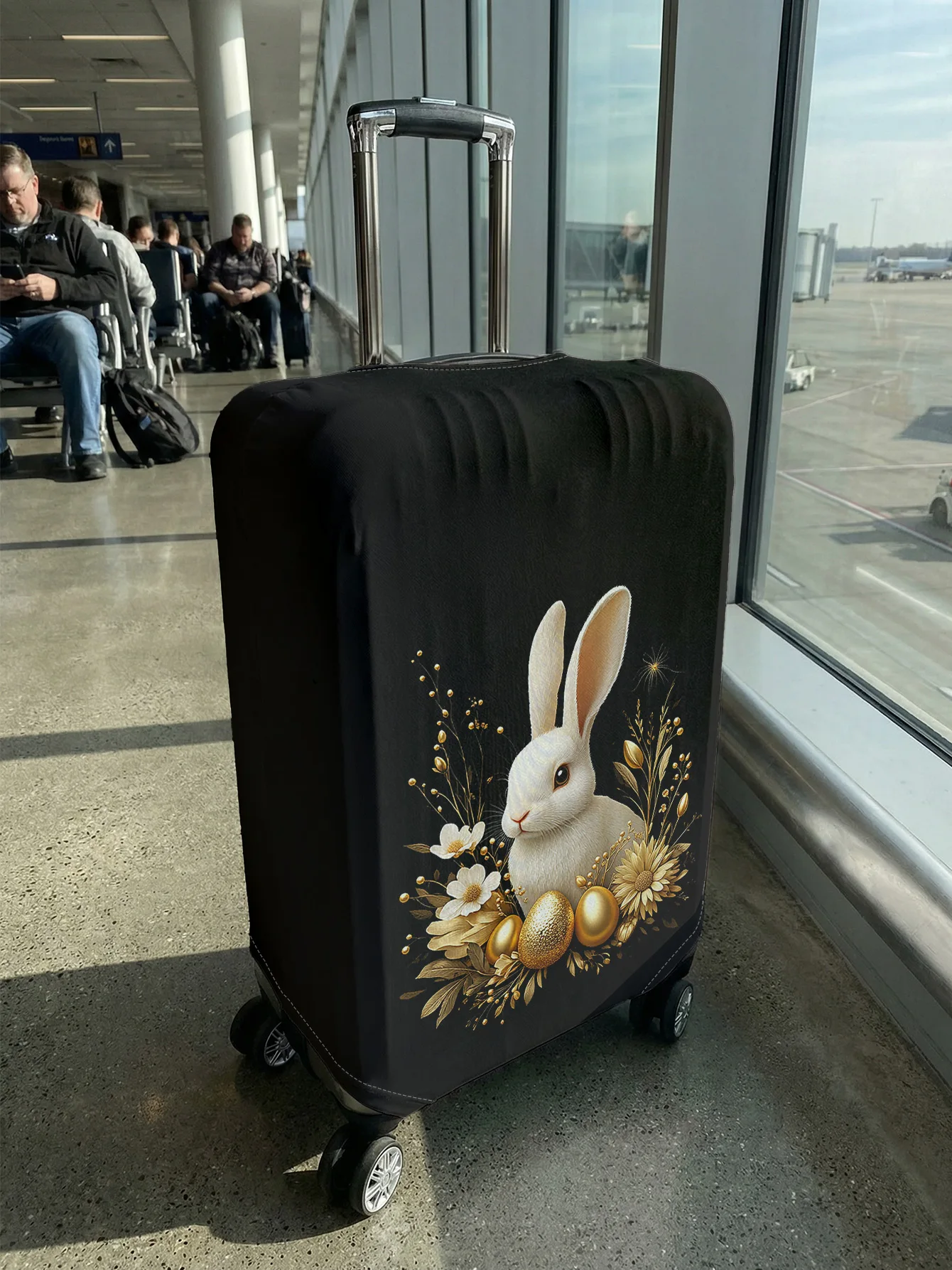 Easter Gold Egg White Rabbit Flower Luggage Cover, Suitable for 18-32 Inch Luggage Cover, Luggage Handle Glove, Travel Accessori