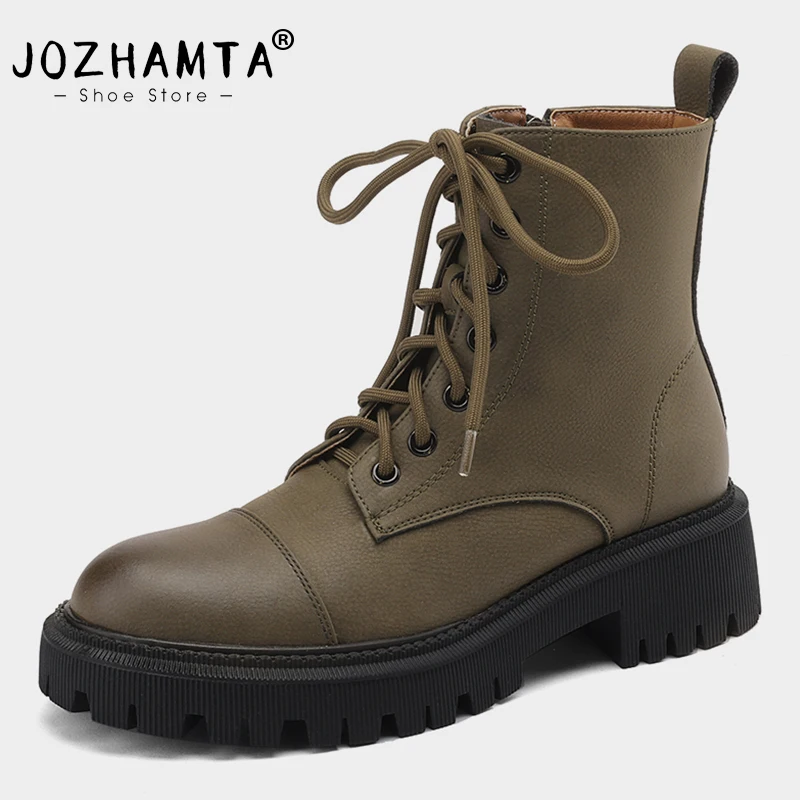 JOZHAMTA Size 34-39 Women Ankle Boots Genuine Leather Chunky High Heels Shoes Woman Winter 2023 Ins Fashion Platform Boots