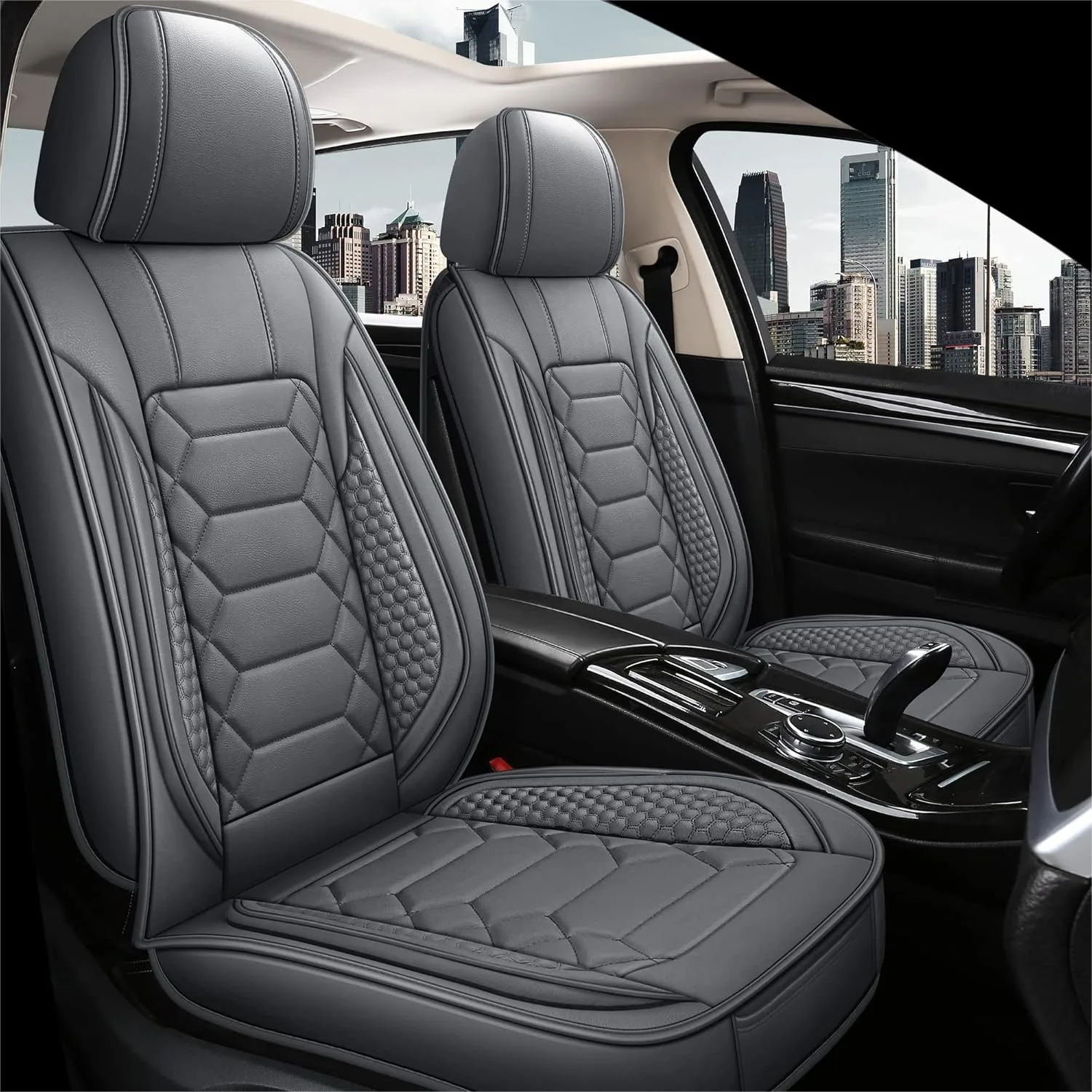 

Leather Car Seat Covers Front Set with Non-Slip Backing, Universal Fit for Most Cars Sedans Trucks SUVs, Gray